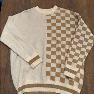 SHEIN Women's Cream and Tan Checkered Sweater